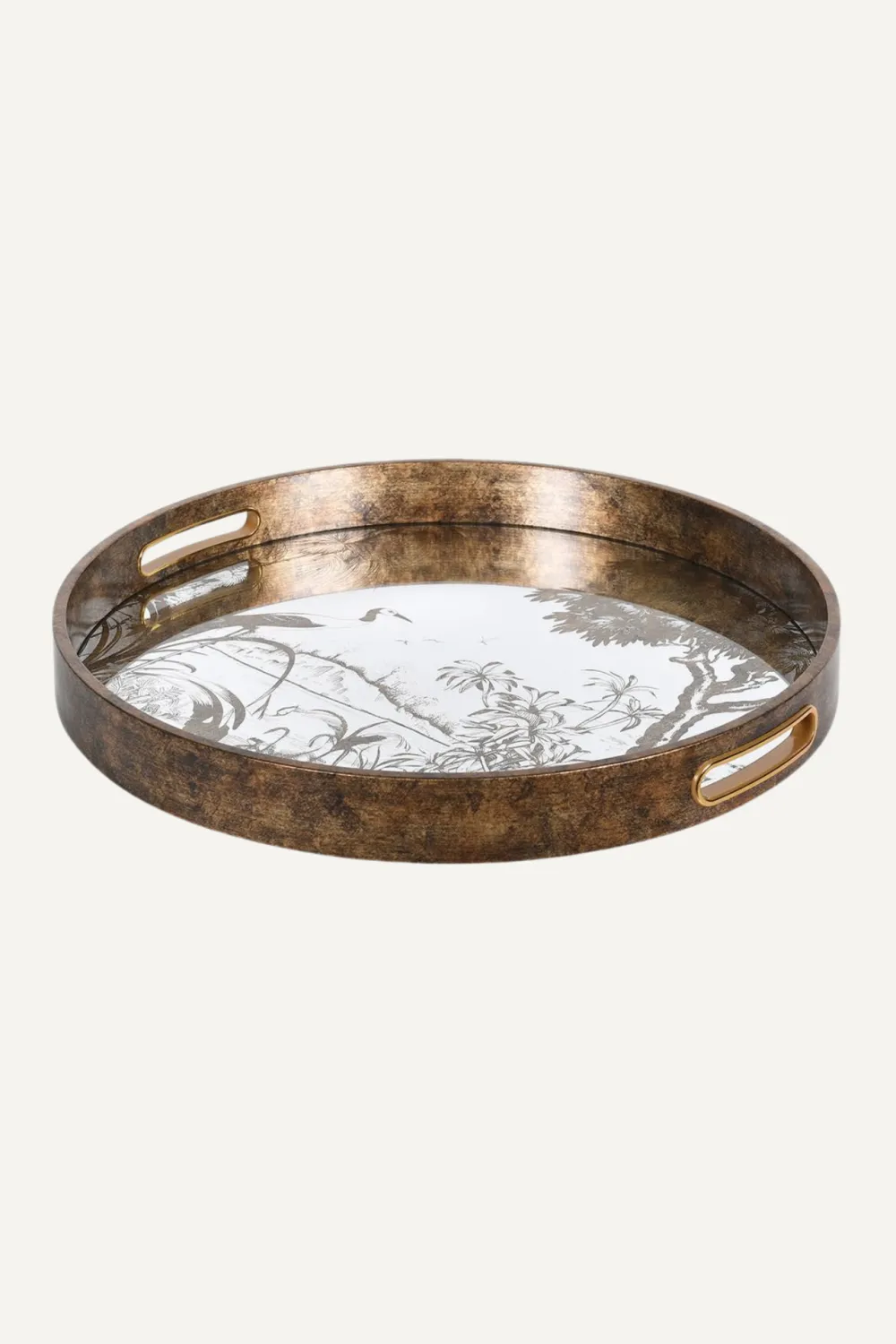 Antique Round Mirrored Grasses Tray