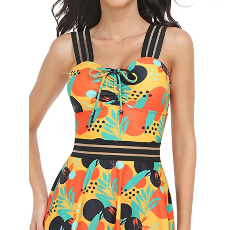 Women's Ruched Sweetheart-Neck Printed Swim Set