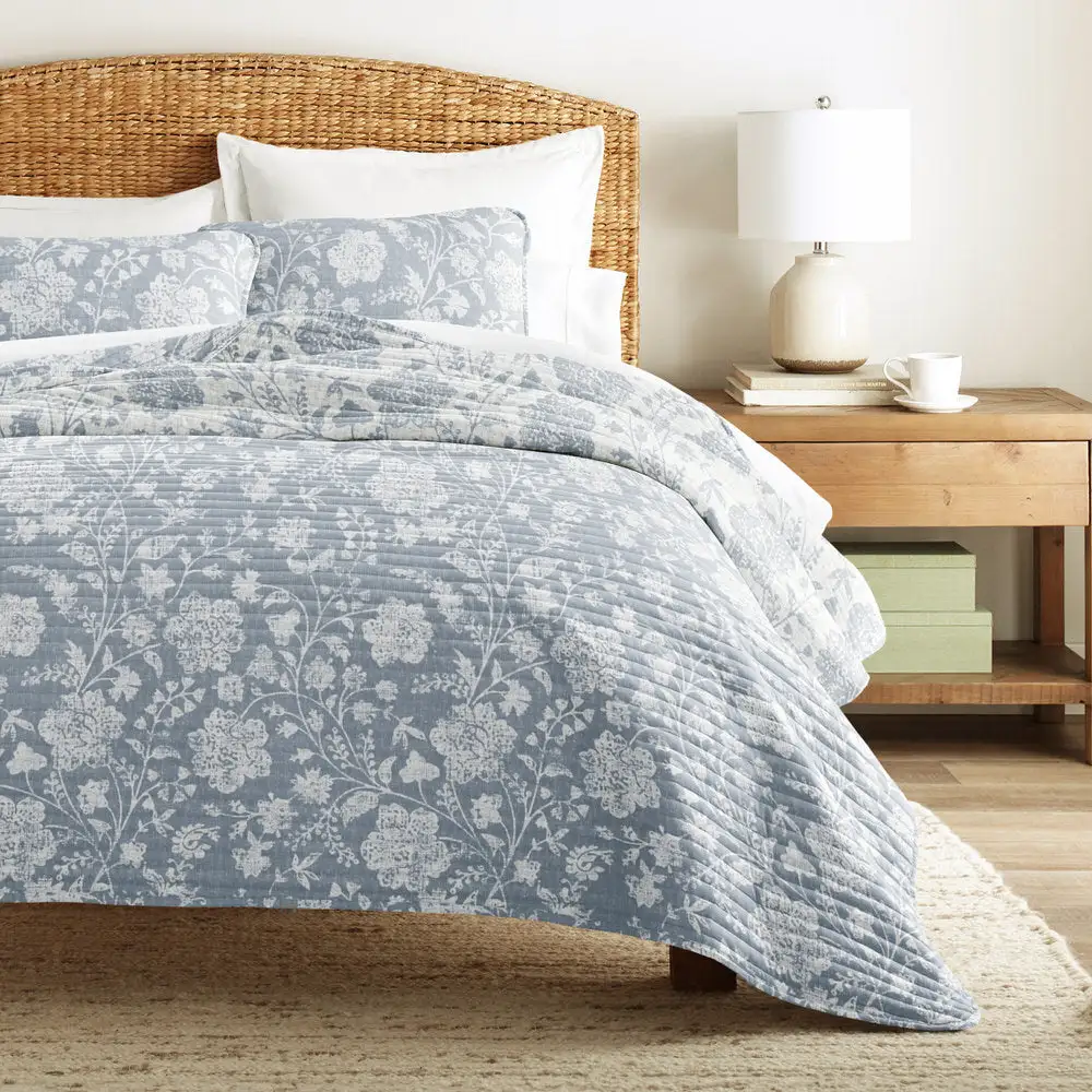 Textured Floral Reversible Quilted Coverlet Set