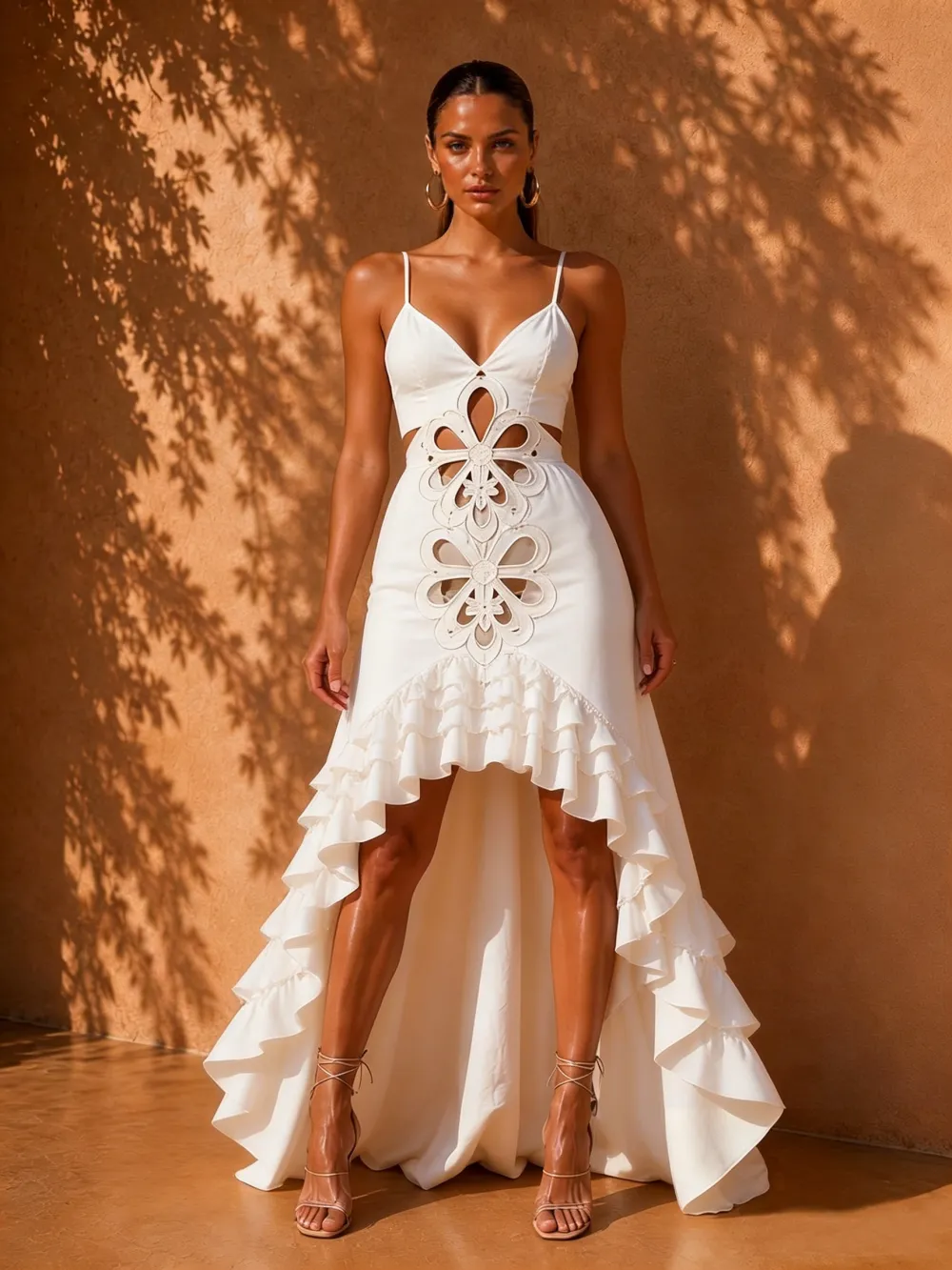 Liliana Hollow-Out Irregular Maxi Dress In White