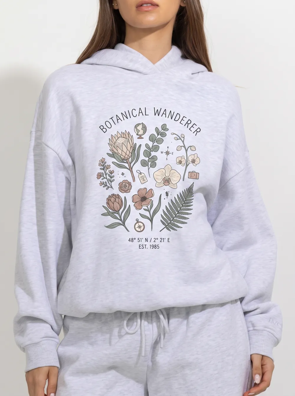 Women's Botanical Wanderer Floral Compass Printed Hoodie