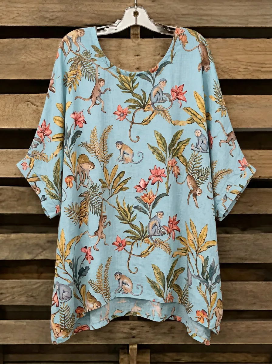 Nature-Inspired Floral Tropical Women's Loose Printed T-Shirt