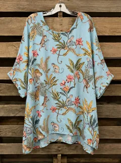 Nature-Inspired Floral Tropical Women's Loose Printed T-Shirt