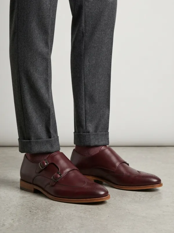 Men's Everyday Classic Wingtip Double Monk Strap Leather Shoes