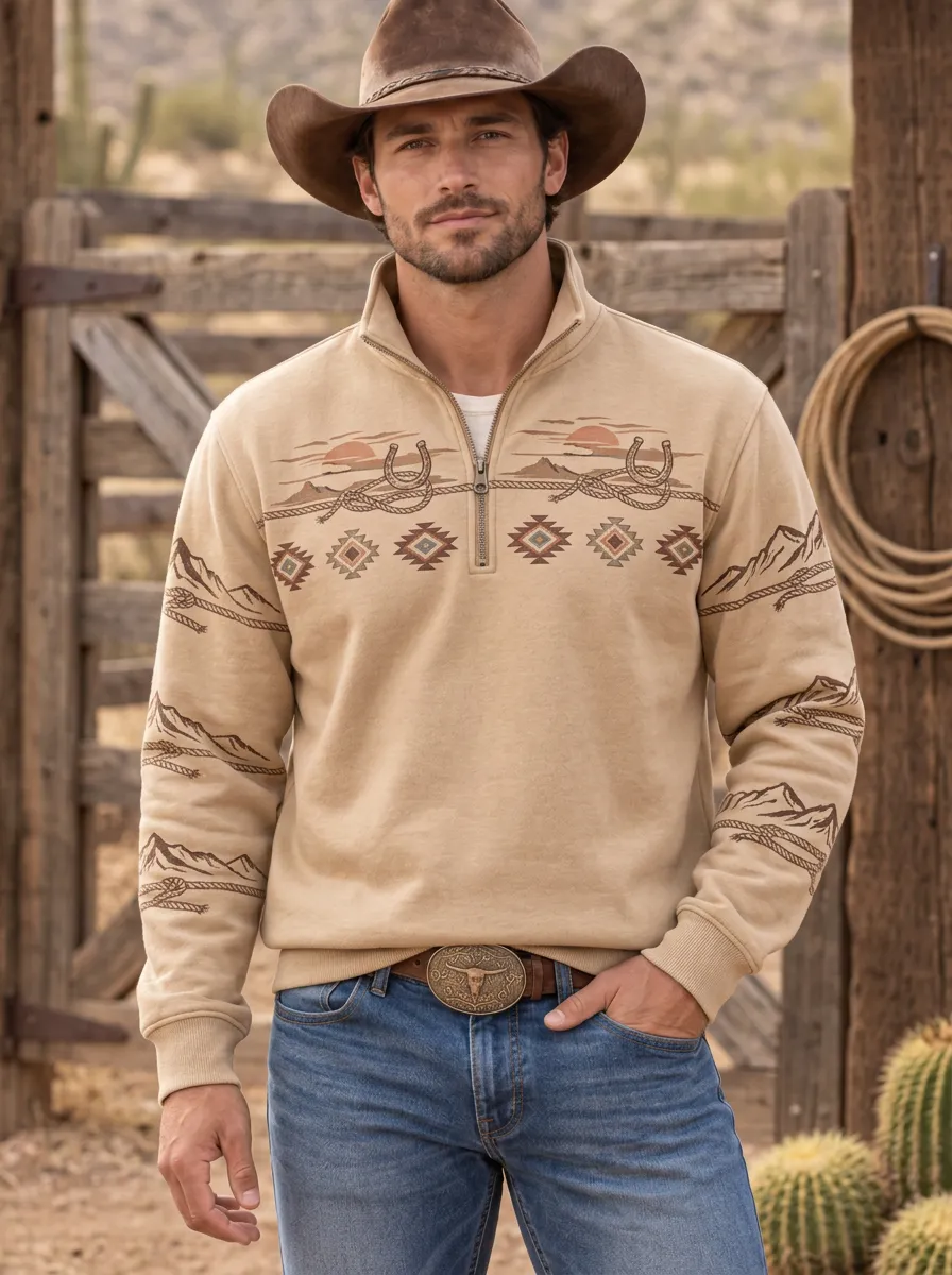 Frontier Horseshoe Horse Aztec Silhouette Men's Western Sweatshirt