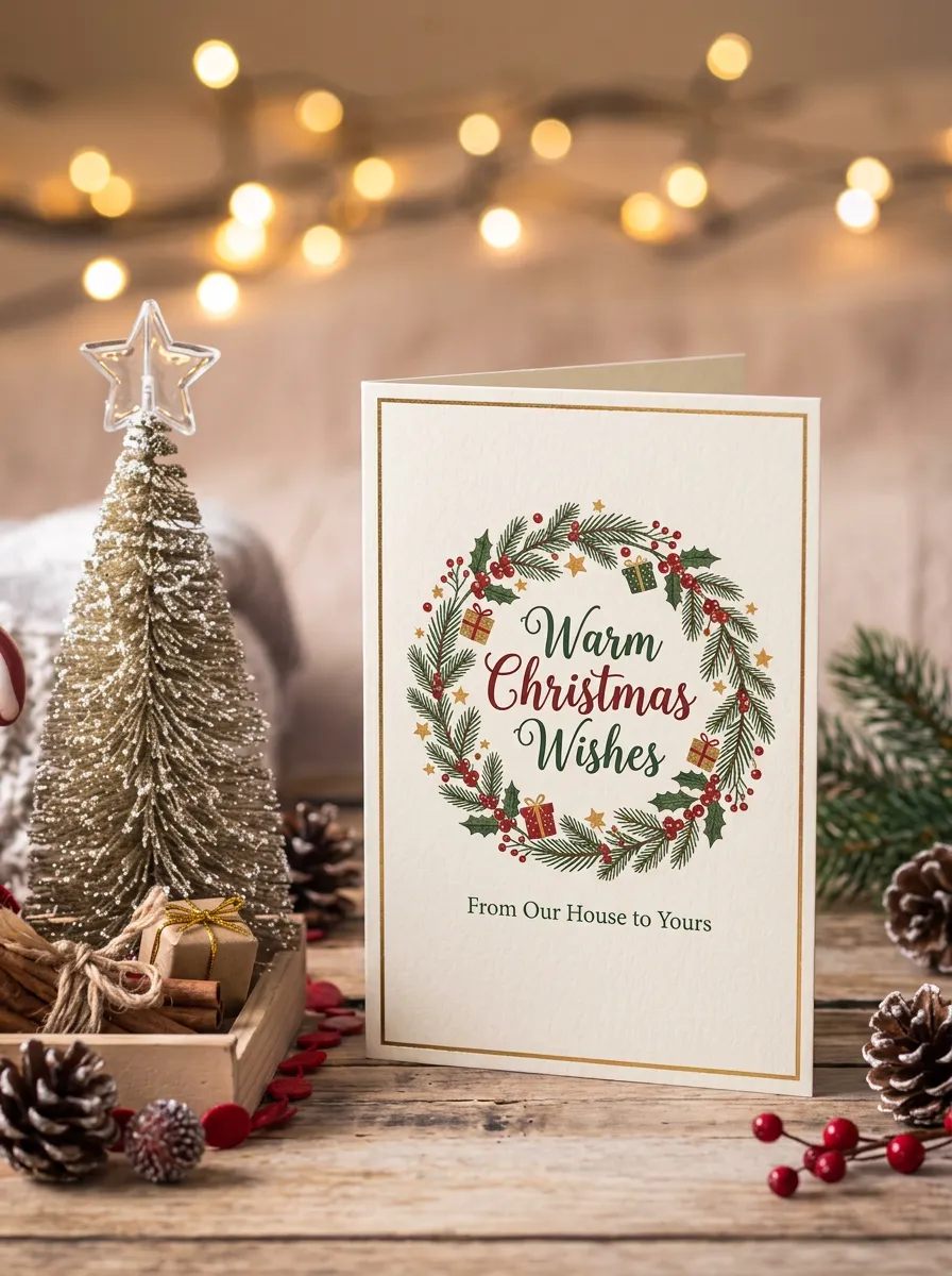 Christmas Family Wreath Warm Wishes Greeting Card