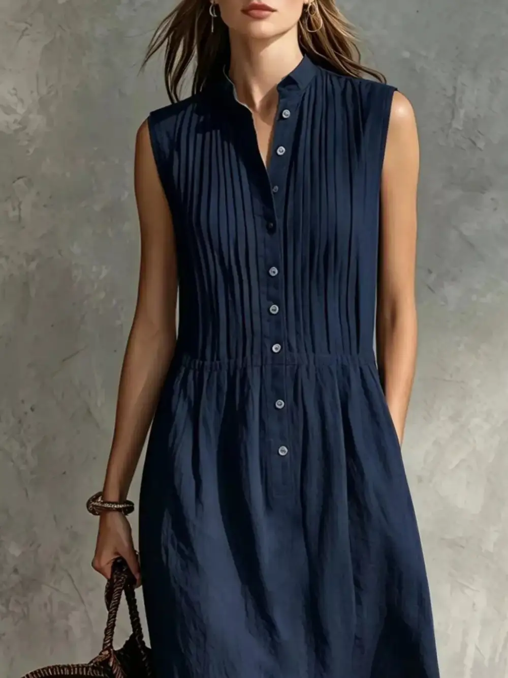 Sleeveless Button Front Midi Dress