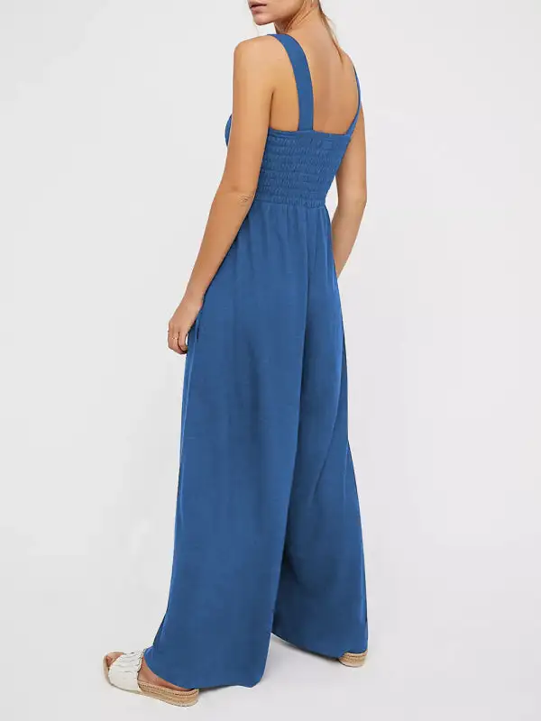 Square Neck Slim Pleated Jumpsuit