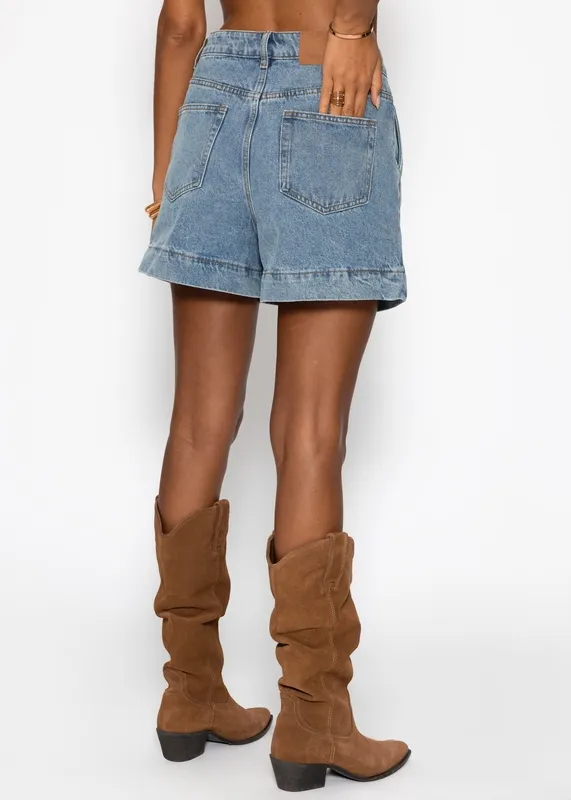 Light Blue Denim High Waist Shorts