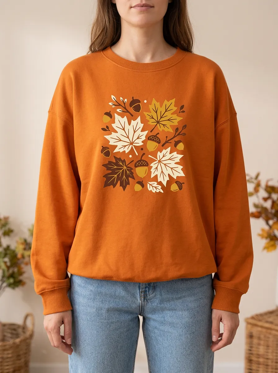 Classic Look Maple-Leaf Printed Acorn Graphic Sweatshirt