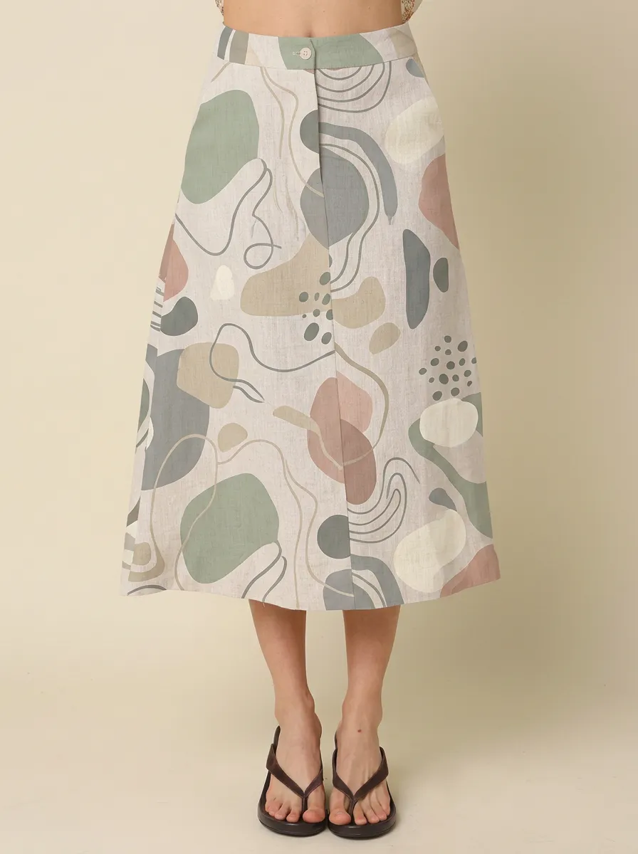 Women's Abstract Art Minimalist Shapes Printed Midi Skirt