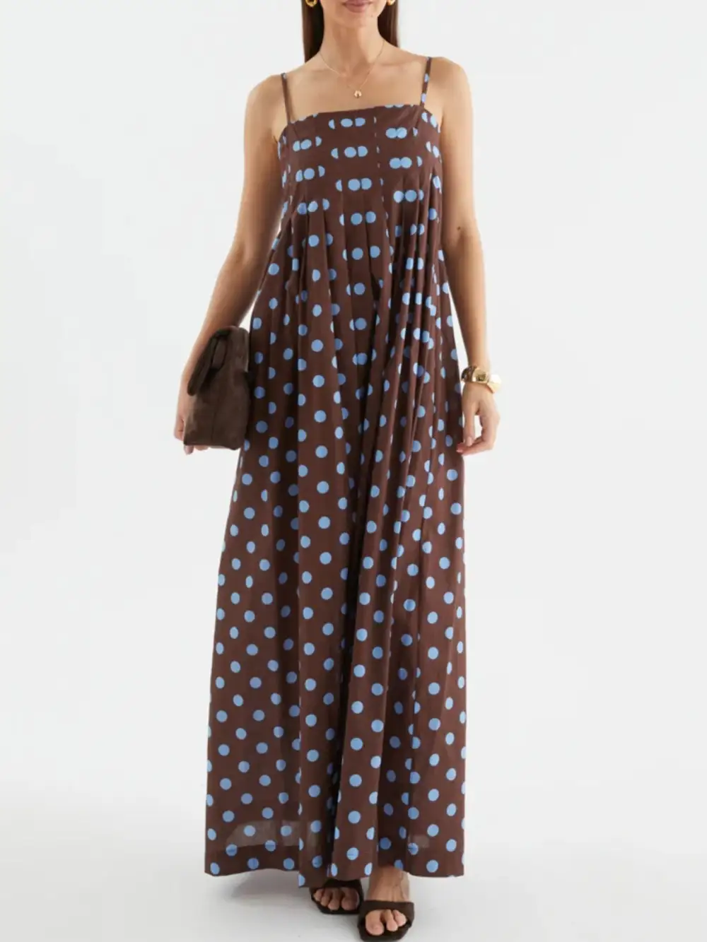 Smocked Polka-Dot Maxi Dress