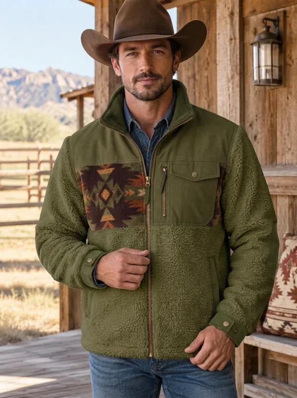Ranch House Aztec Frontier Look Men's Western Fleece Jacket