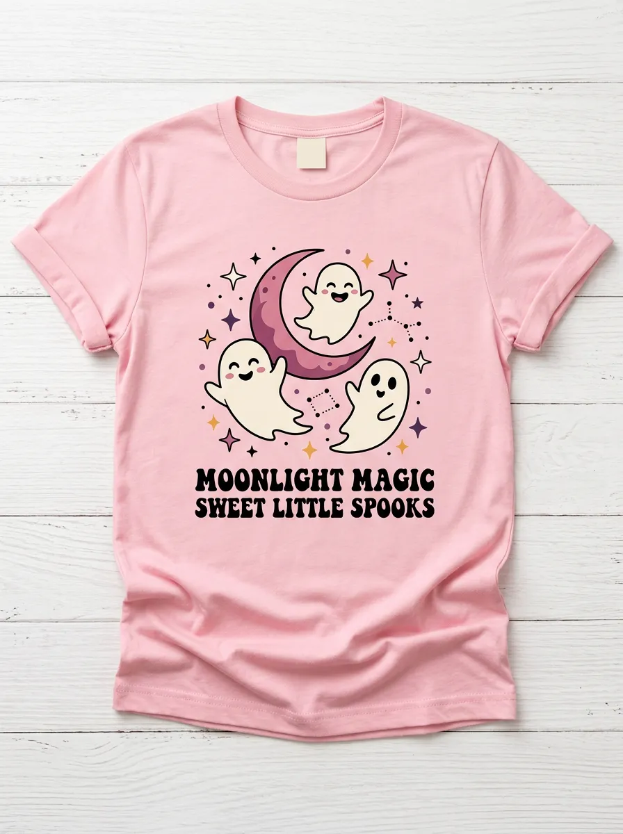 Moonlit Ghost Moon Halloween Graphic T-Shirt
