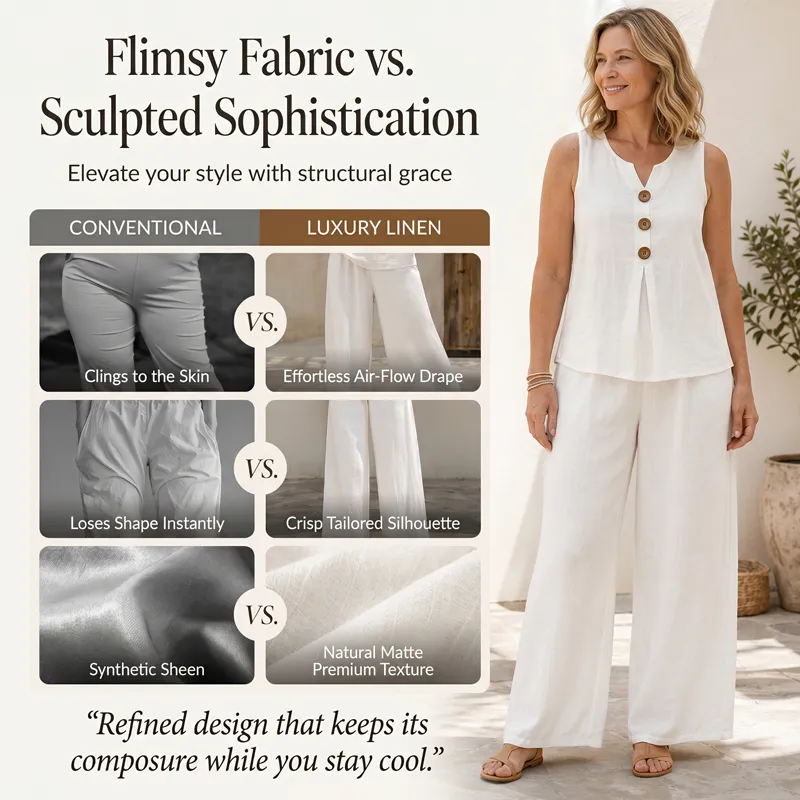 🌿Women's Natural Linen-Blend Sleeveless Button Top and Loose Pants Set