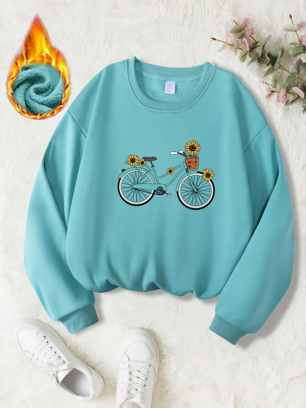 Black Bicycle & Sunflower Print Sweatshirt
