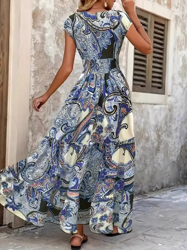 Plus Size Floral V Neck Cap Sleeve Maxi Dress