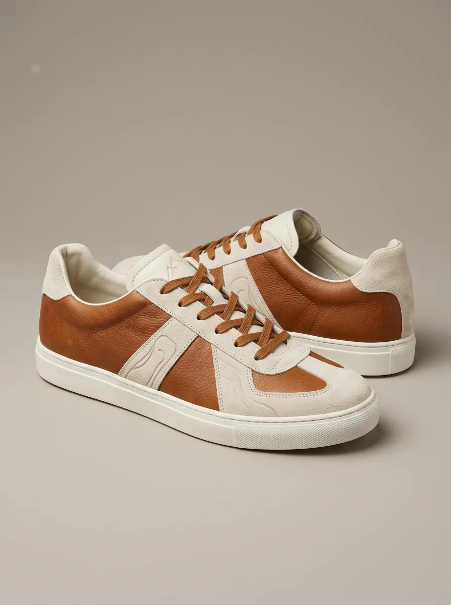 Men's Minimalist Leather Suede Paneled Casual Sneakers