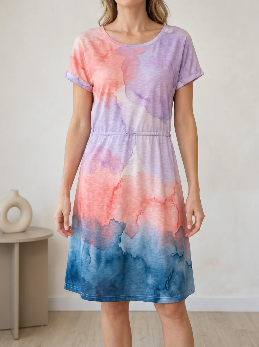 Women's Watercolor Gradient Abstract Printed Dress
