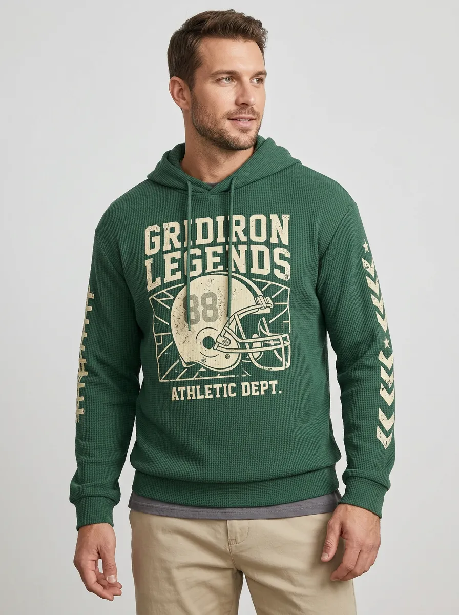 Men's Football Forest Green Waffle Knit Graphic Hoodie