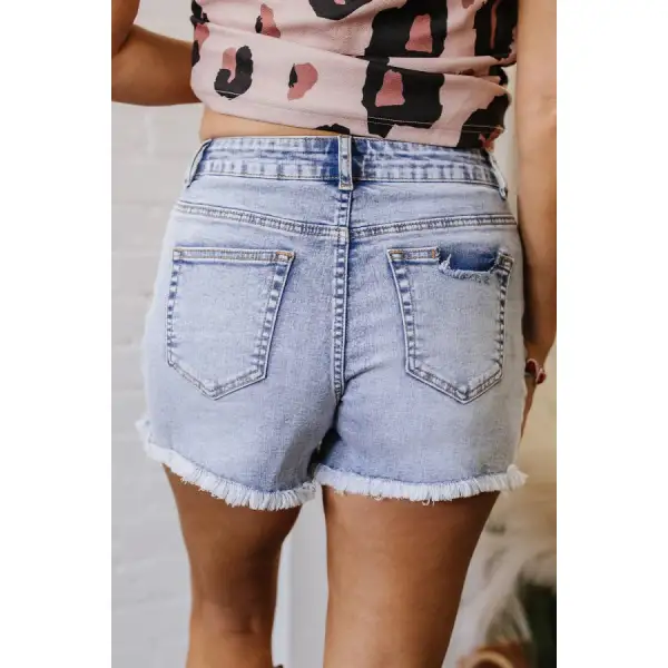 Pearl Studded Pockets Raw Hem Denim Shorts