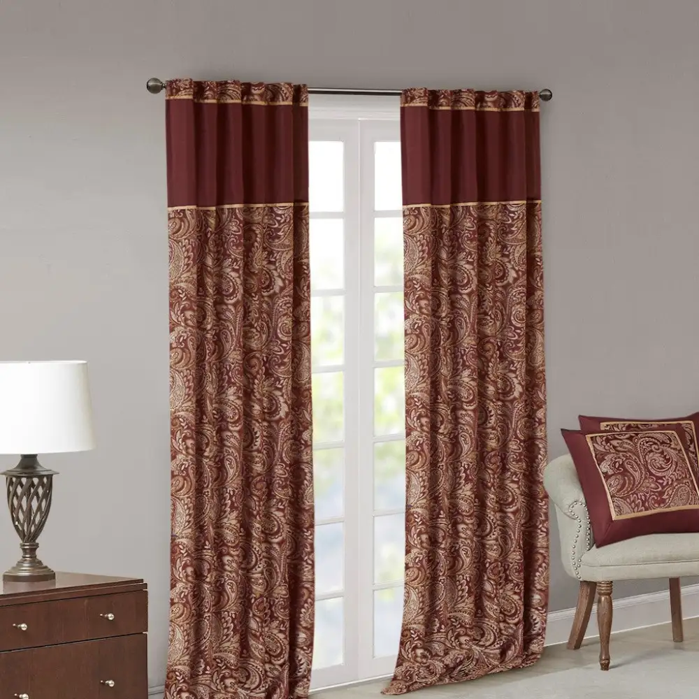 Relaxed Light Filtering Faux Silk Paisley Back-Tab Curtain Panel Pair