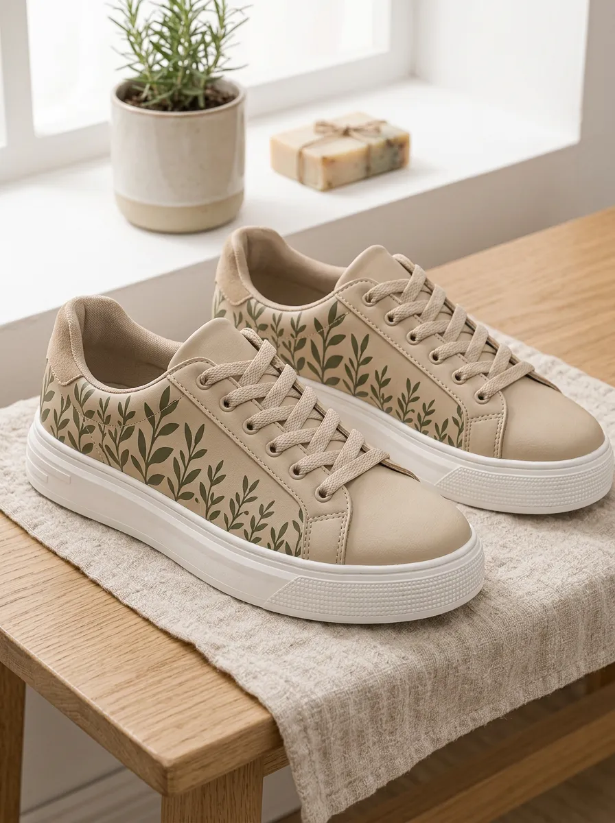 Women's Modern Botanical Leaf Pattern Skate Shoes