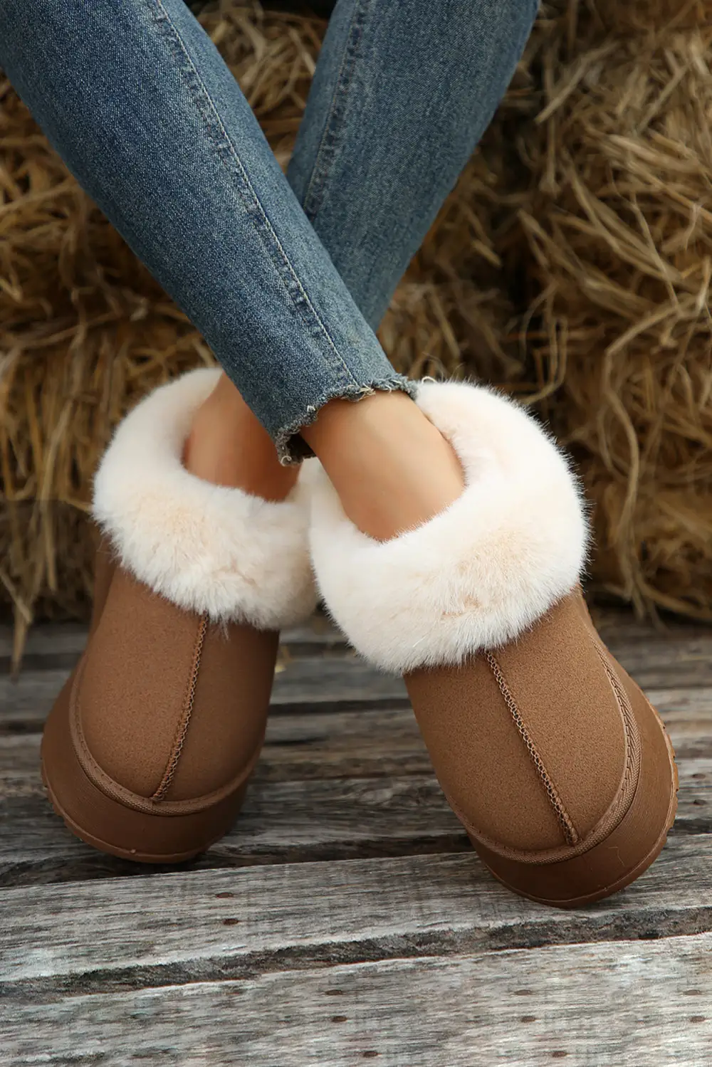 Suede Trim Thick Sole Slippers