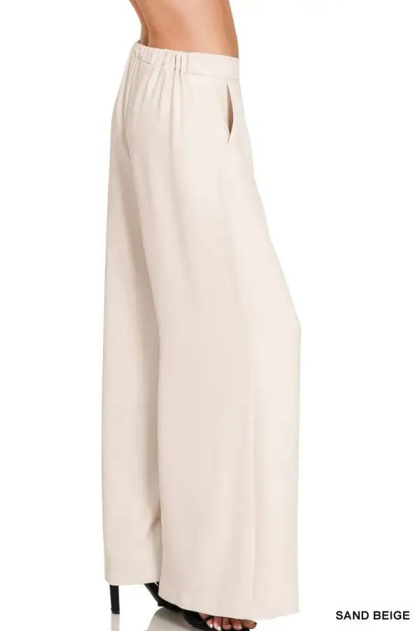 Wide Leg Relaxed Fit Elastic Waist Pocketed Pants