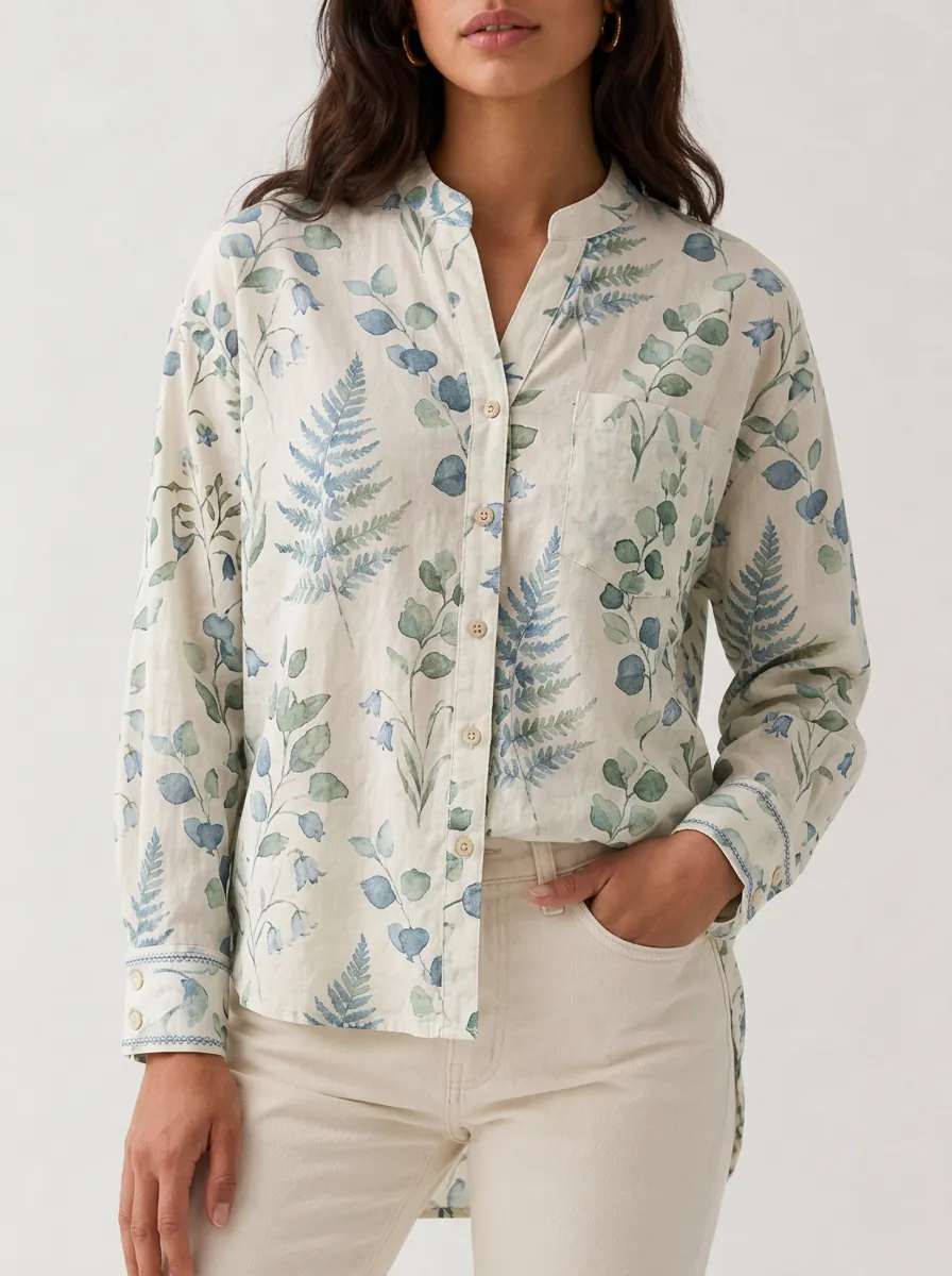 Women's Botanical Nature Lover Fern Leaf Printed Shirt