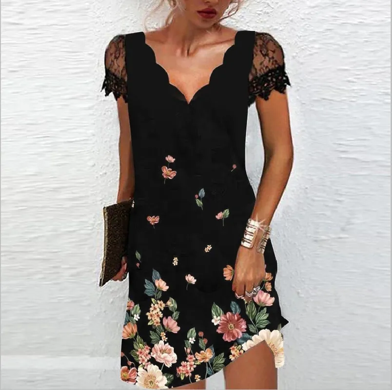 Scalloped Neck Short-Sleeve Mini Dress