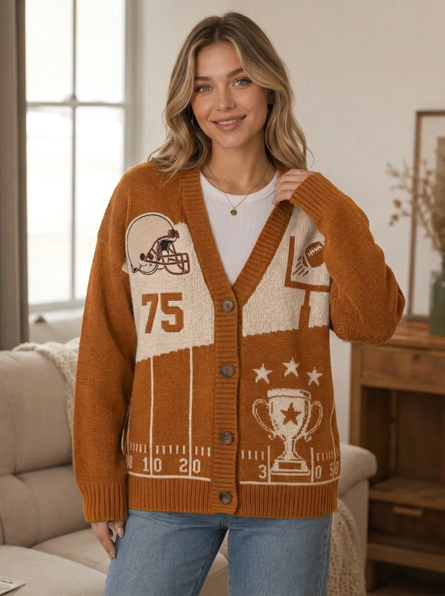 Women's Dynamic Gridiron Helmet Trophy Ball Knit Cardigan