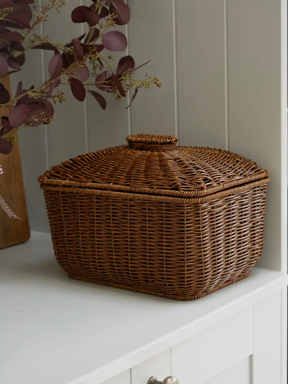 Faux Rattan Lidded Basket