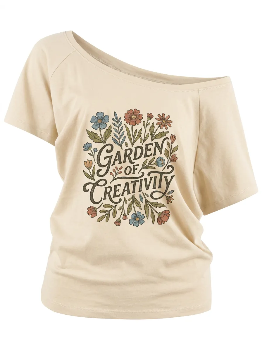 Garden Of Creativity Floral Lettering Off-Shoulder Top