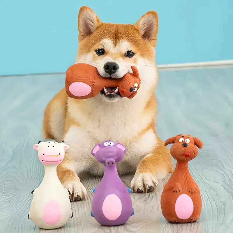4 Pcs Squeaky Animal Dog Chew Toys