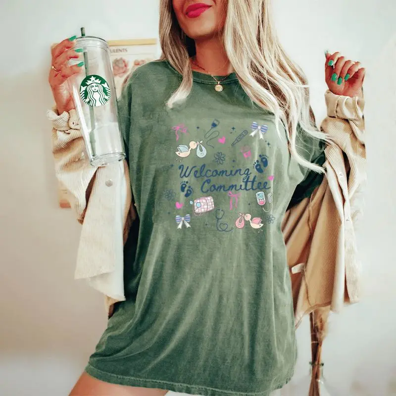 Welcoming Commit Labor And Delivery Nurse Ob Coquette Bow Women's Oversized Comfort T-Shirt