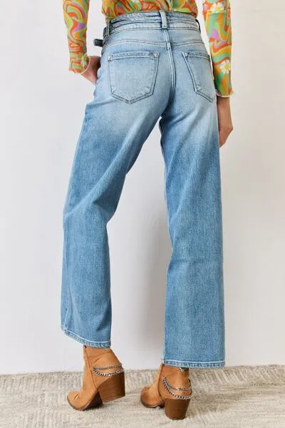 High Rise Smocked Denim Jeans