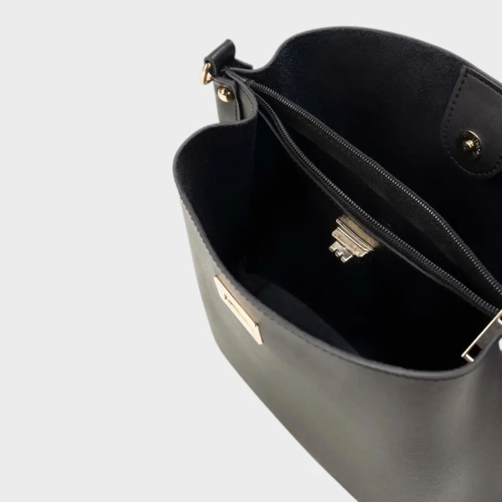 Panel Front Vegan Leather Bucket Bag
