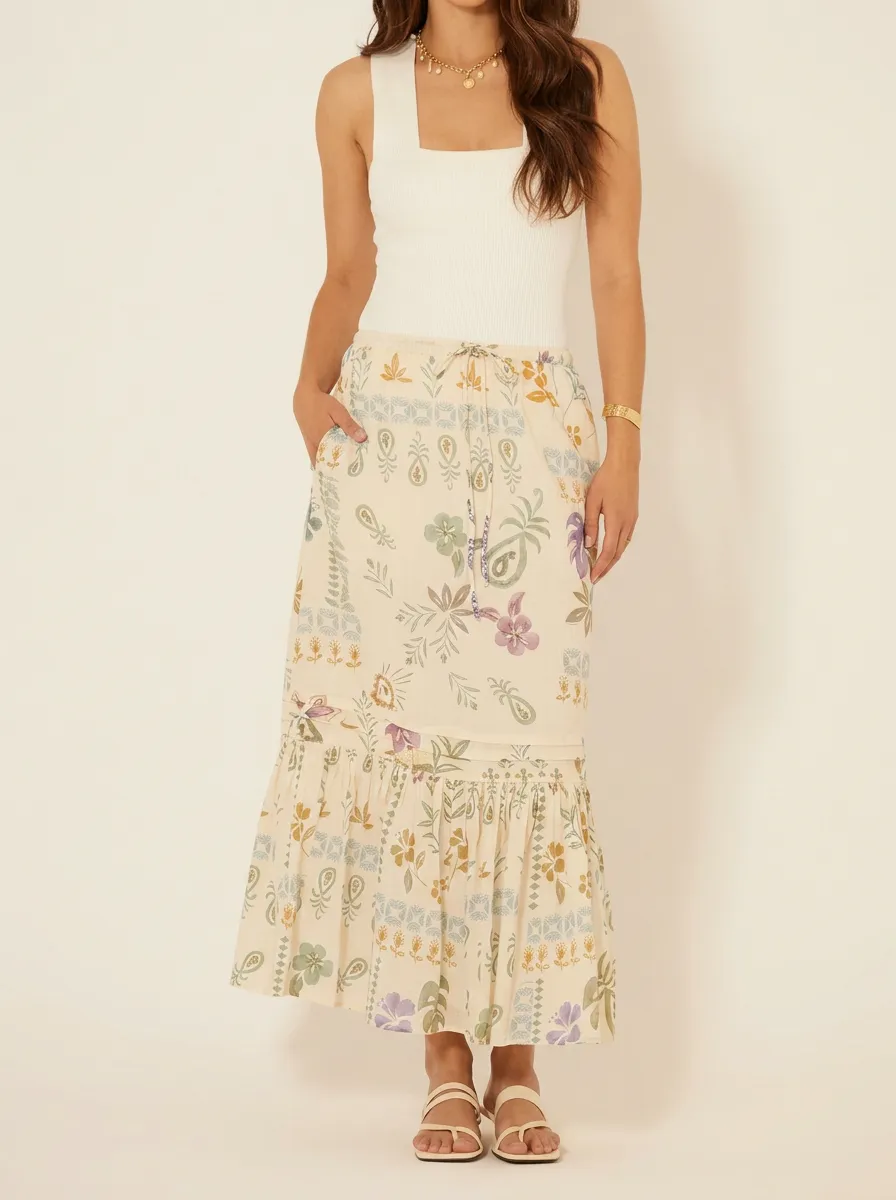 Women's Boho Floral Paisley Printed Midi Skirt