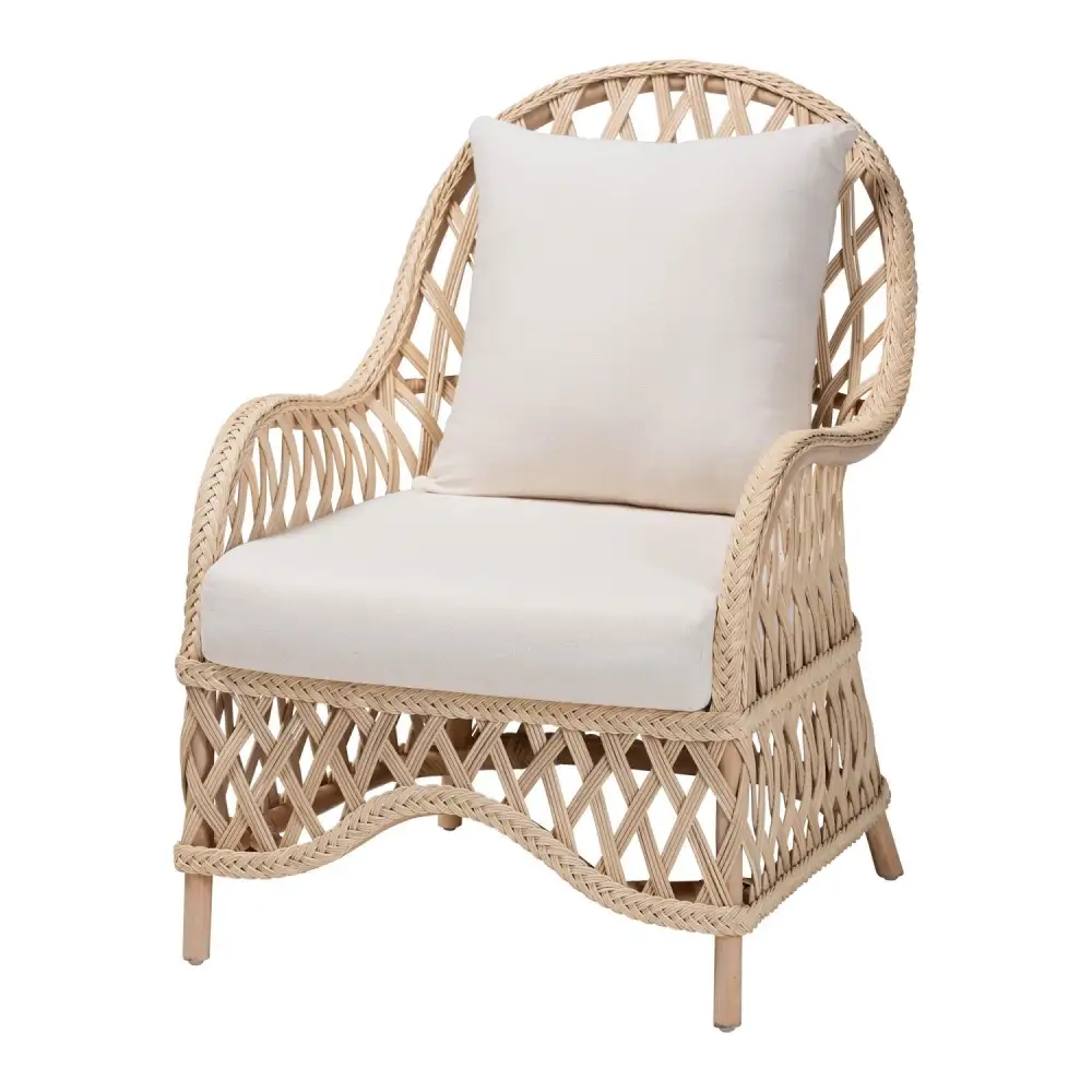 Braided Rattan Padded Lounge Chair
