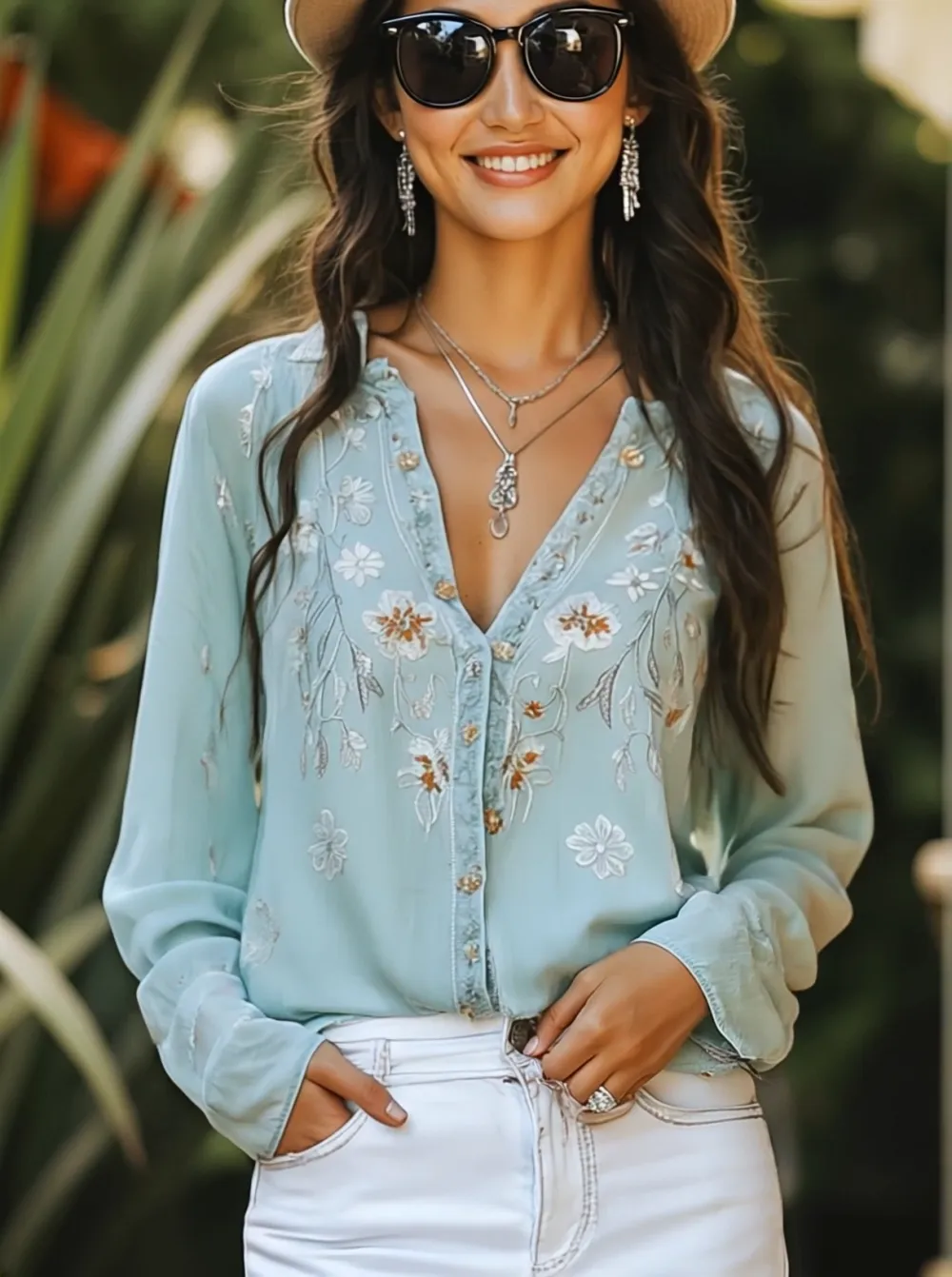 Soft And Casual Bohemian Style Embroidered Shirt