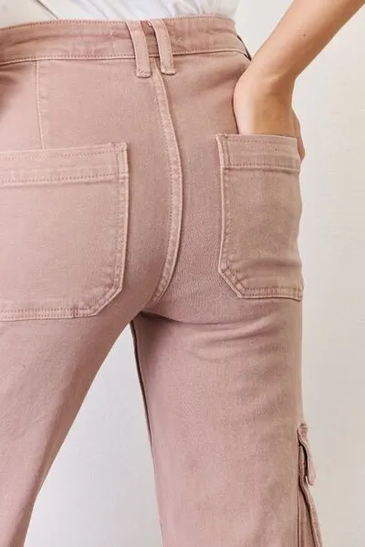 High Rise Cargo Wide Leg Denim Jeans