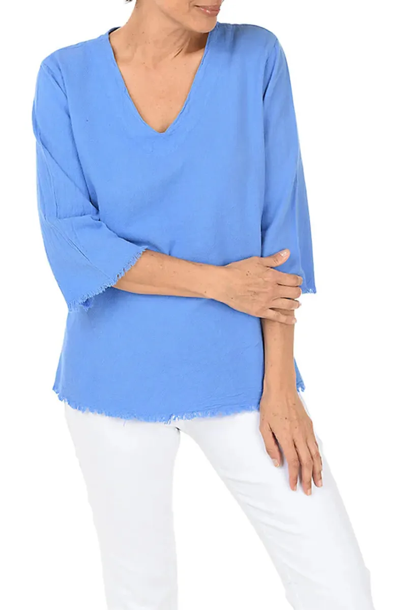 Fringed High-Low Crinkle Top