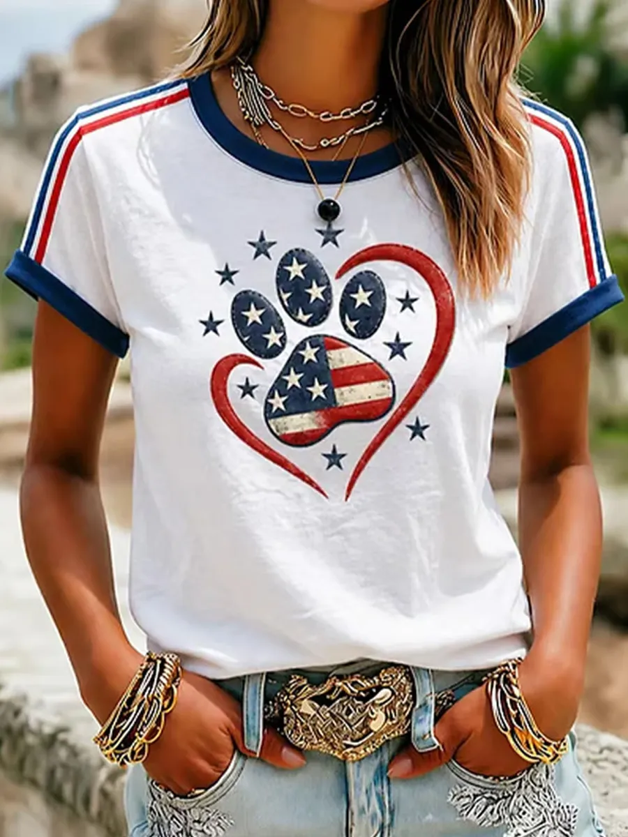 Proud American Dog Mama 250th Anniversary Patriotic Paw Print Tee