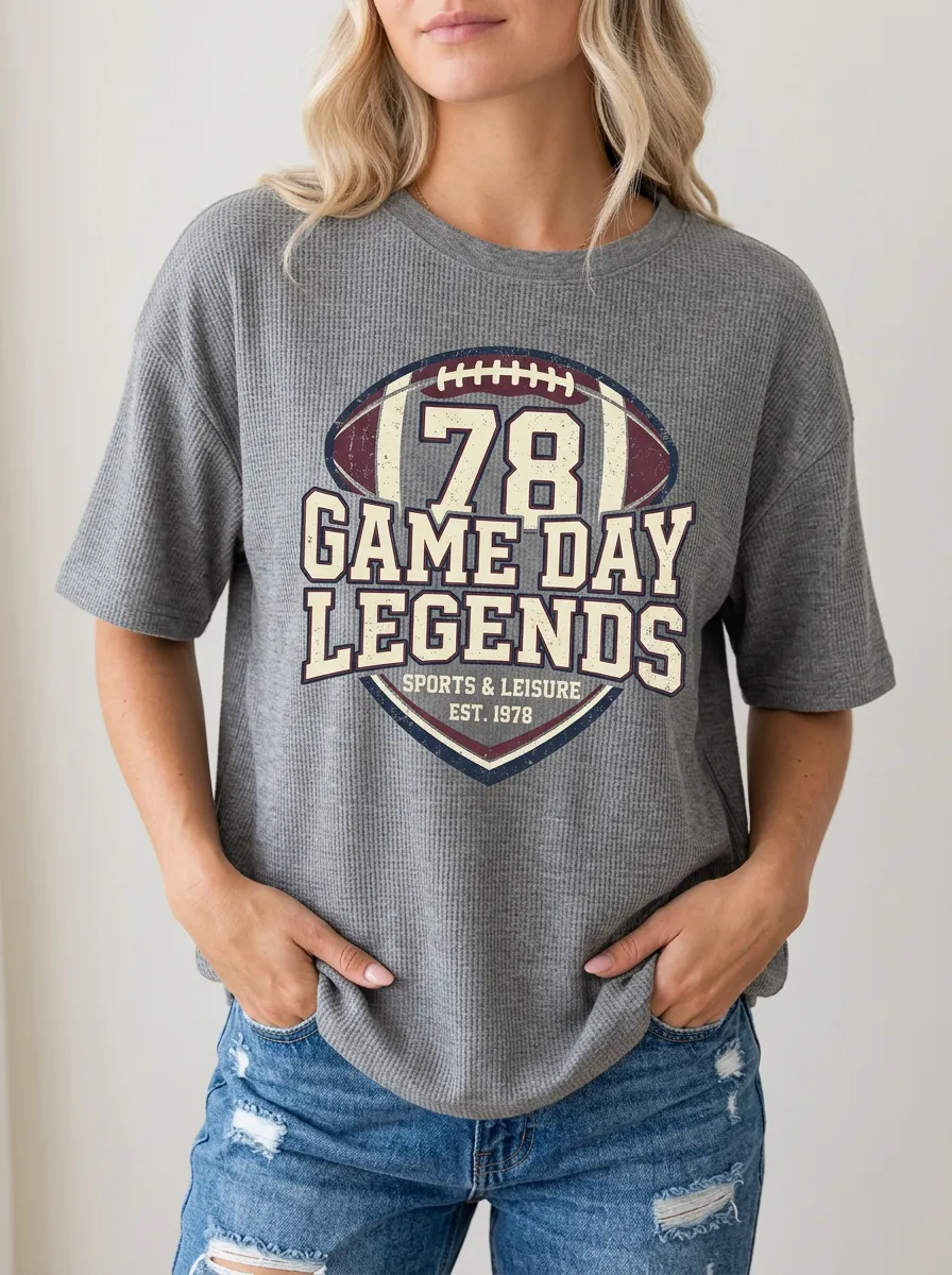 Women's Classic Football Ball Game Day Crew Neck Graphic T-Shirt