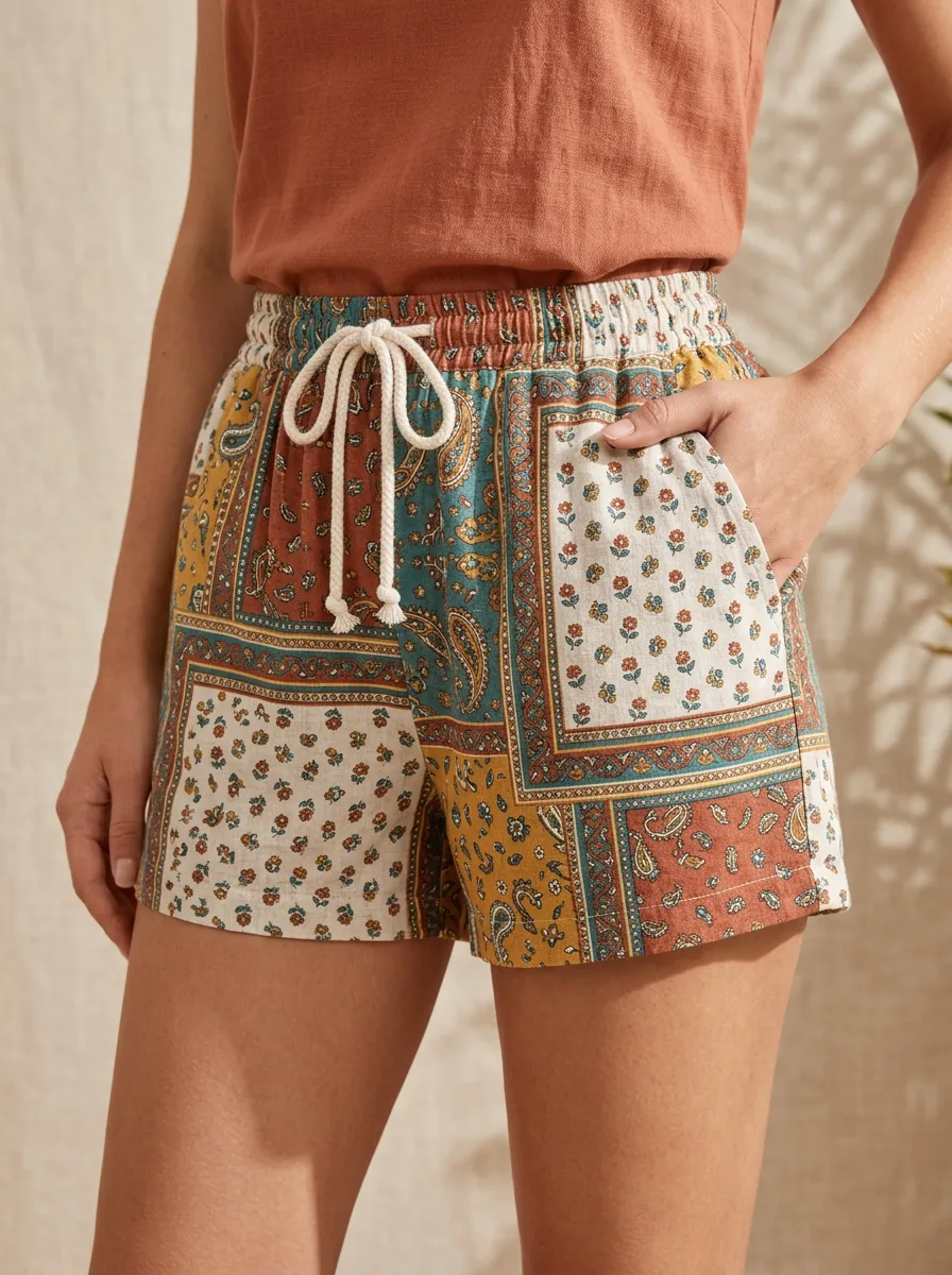 Women's Boho Paisley Floral Patchwork Printed Shorts