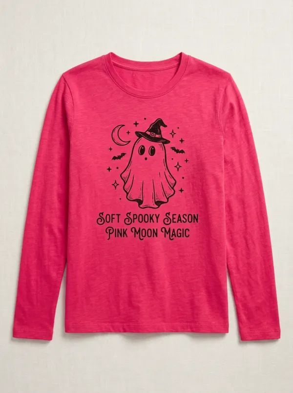 Ghost Witch Halloween Cotton Linen Long Sleeve Top
