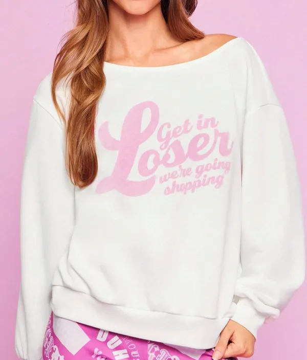 Women Asymmetrical Neck Relaxed Fit Slogan Graphic Sweatshirt