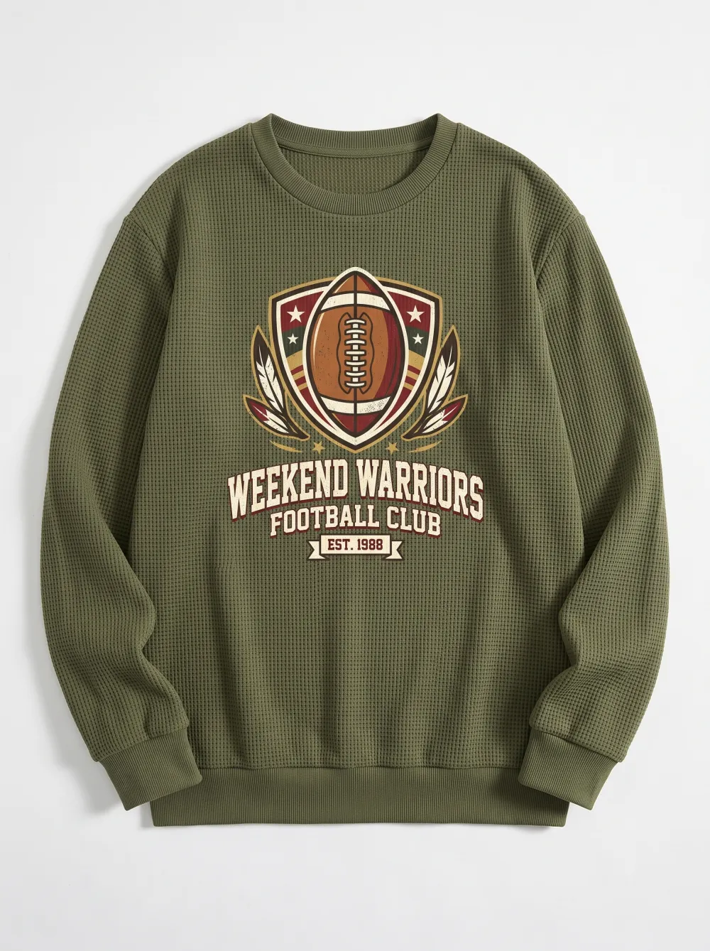 Men's Weekend Warriors Football Club Shield Printed Waffle Sweatshirt
