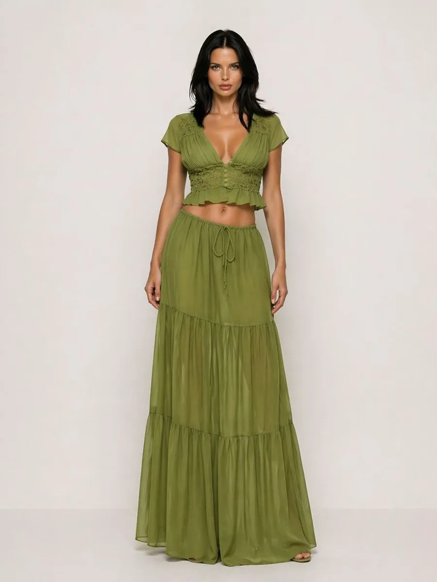 Greta Lace & Chiffon Cardigan Two-Piece Set